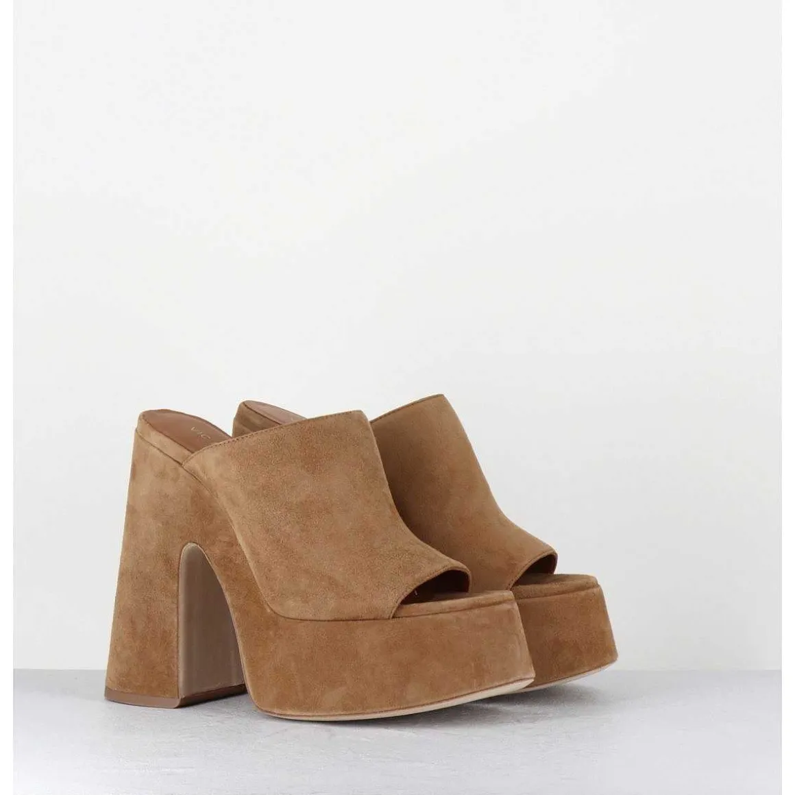 Mules A Haute Plateforme En Daim Camel- 1C7103D Chamois Thames