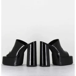 Mules A Haute Plateforme Cuir Vernis Noir - Marchi Vernice Nero
