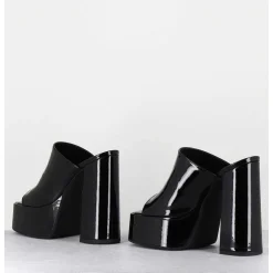Mules A Haute Plateforme Cuir Vernis Noir - Marchi Vernice Nero