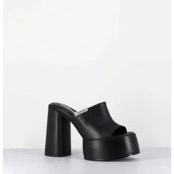 Mules A Plateforme & Talon Haut En Cuir Noir - M6494 Yukon Nero