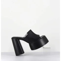 Mules A Plateforme & Talon Haut En Cuir Noir - M6494 Yukon Nero