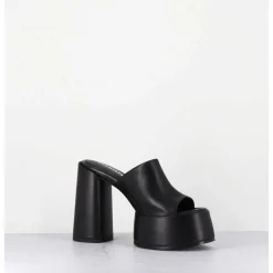 Mules A Plateforme & Talon Haut En Cuir Noir - M6494 Yukon Nero