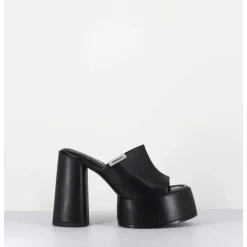 Mules A Plateforme & Talon Haut En Cuir Noir - M6494 Yukon Nero
