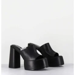 Mules A Plateforme & Talon Haut En Cuir Noir - M6494 Yukon Nero