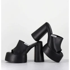 Mules A Plateforme & Talon Haut En Cuir Noir - M6494 Yukon Nero