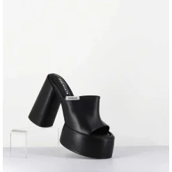 Mules A Plateforme & Talon Haut En Cuir Noir - M6494 Yukon Nero
