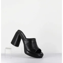 Mules A Plateforme En Cuir Noir - Erika02 Glaze Nero