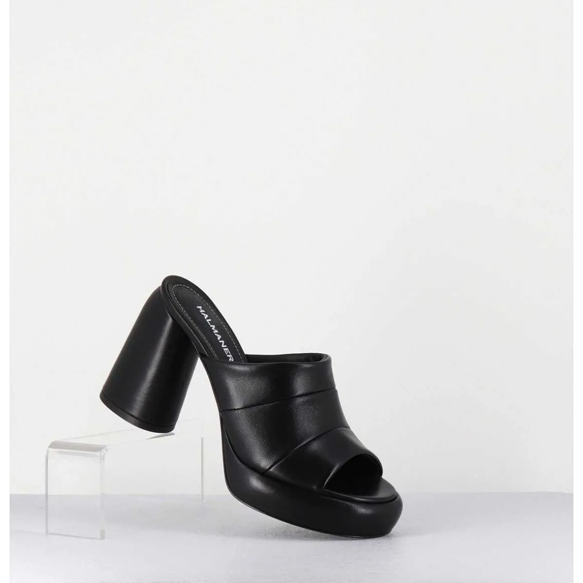 Mules A Plateforme En Cuir Noir - Erika02 Glaze Nero