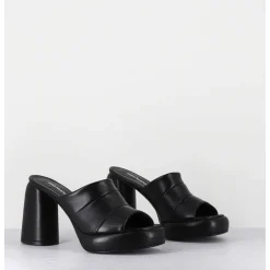 Mules A Plateforme En Cuir Noir - Erika02 Glaze Nero