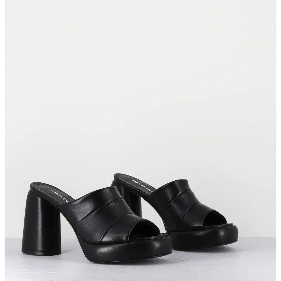 Mules A Plateforme En Cuir Noir - Erika02 Glaze Nero