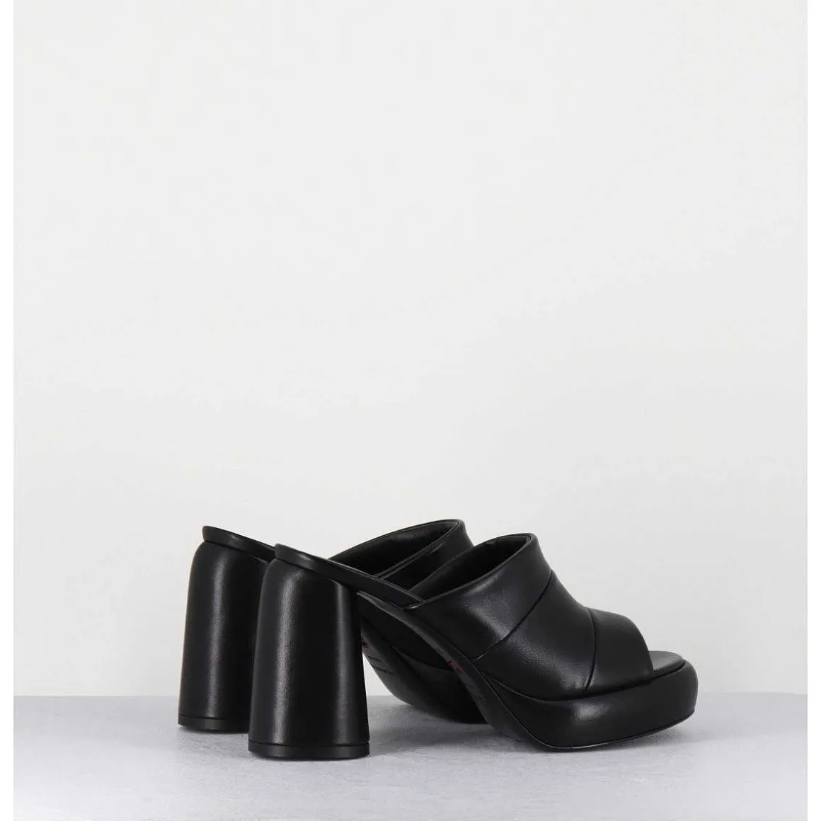 Mules A Plateforme En Cuir Noir - Erika02 Glaze Nero