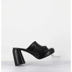Mules A Plateforme En Cuir Noir - Erika02 Glaze Nero