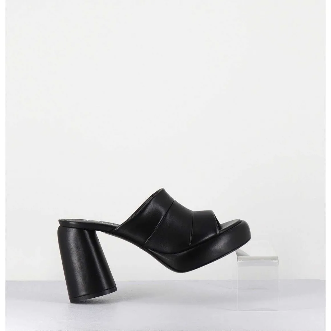 Mules A Plateforme En Cuir Noir - Erika02 Glaze Nero