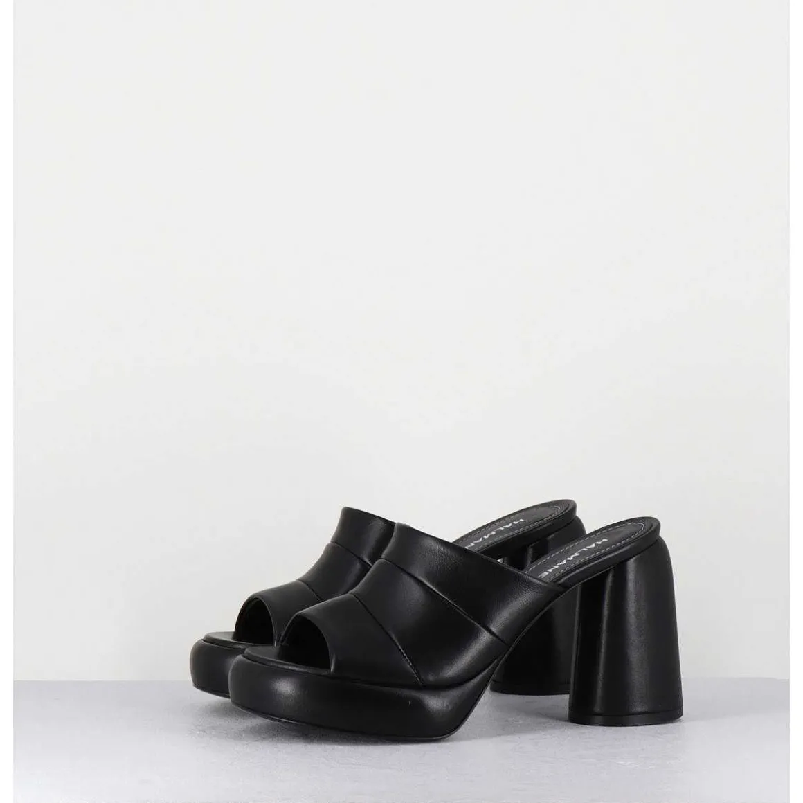 Mules A Plateforme En Cuir Noir - Erika02 Glaze Nero