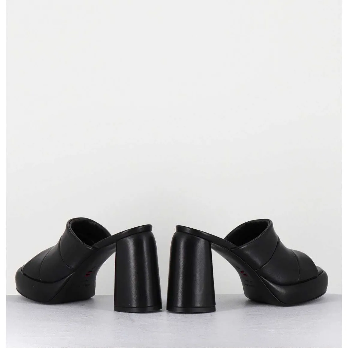 Mules A Plateforme En Cuir Noir - Erika02 Glaze Nero