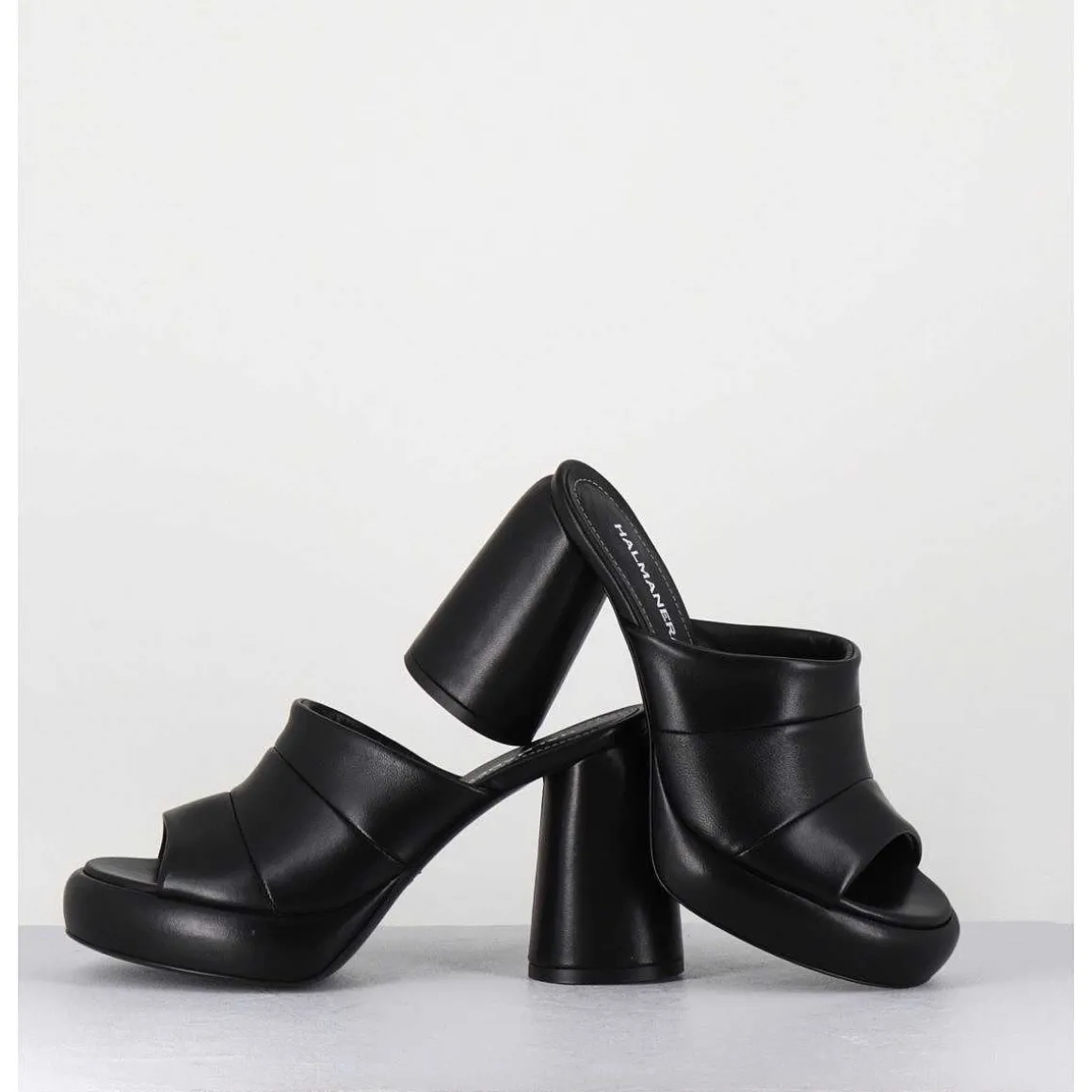 Mules A Plateforme En Cuir Noir - Erika02 Glaze Nero