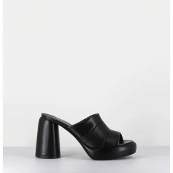 Mules A Plateforme En Cuir Noir - Erika02 Glaze Nero