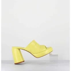 Mules A Plateforme En Cuir Jaune - Erika02 Glaze Limone