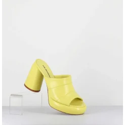 Mules A Plateforme En Cuir Jaune - Erika02 Glaze Limone