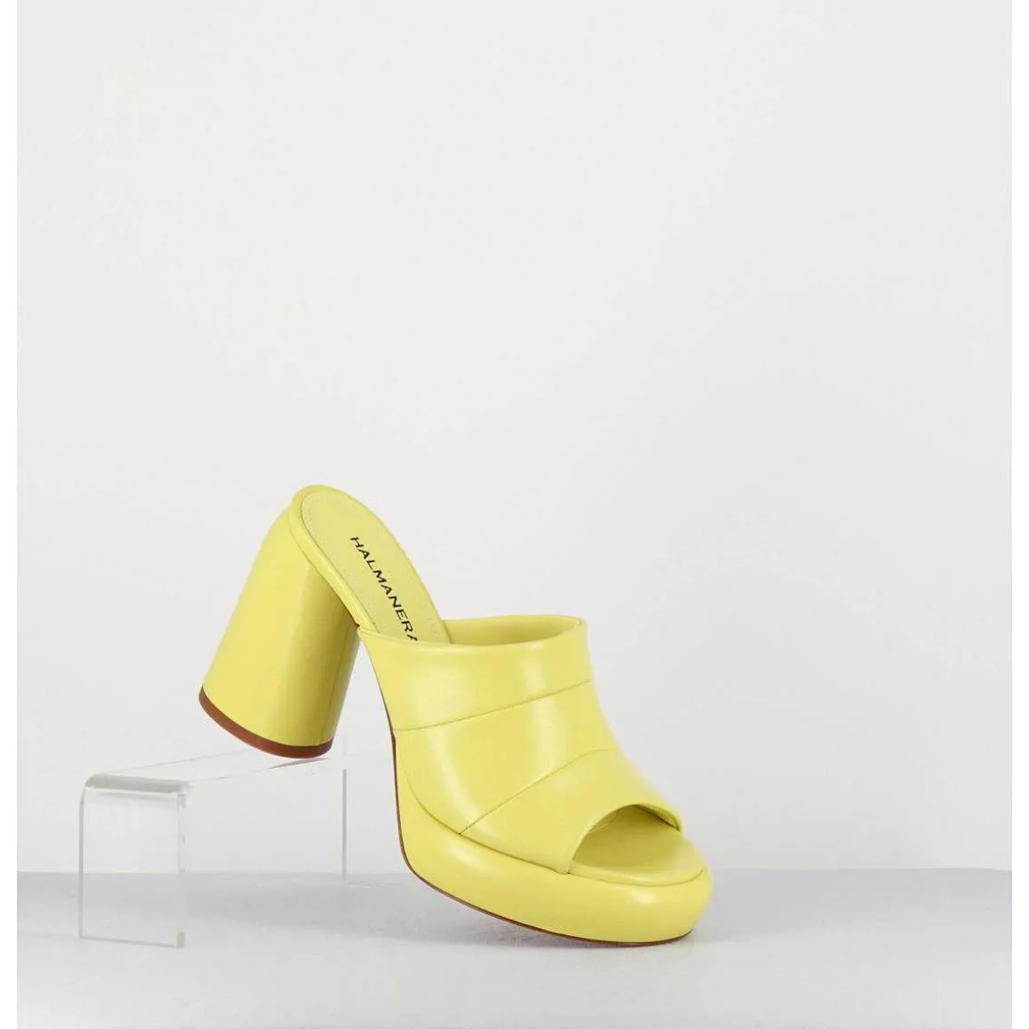 Mules A Plateforme En Cuir Jaune - Erika02 Glaze Limone