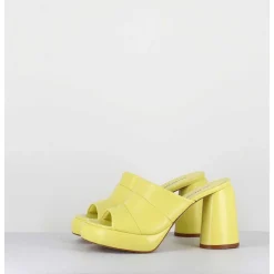 Mules A Plateforme En Cuir Jaune - Erika02 Glaze Limone