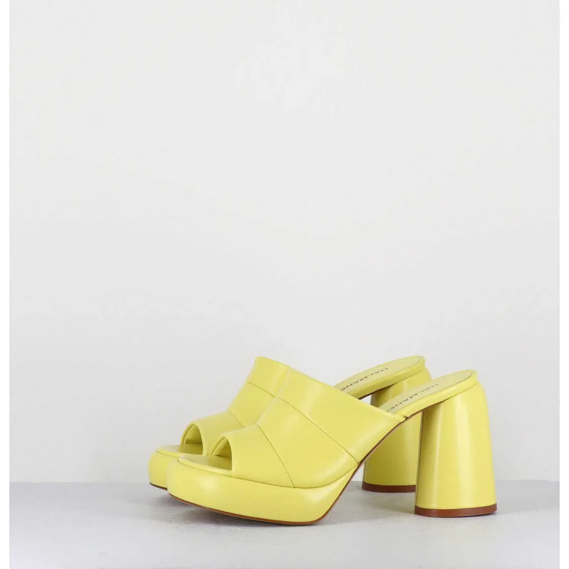 Mules A Plateforme En Cuir Jaune - Erika02 Glaze Limone