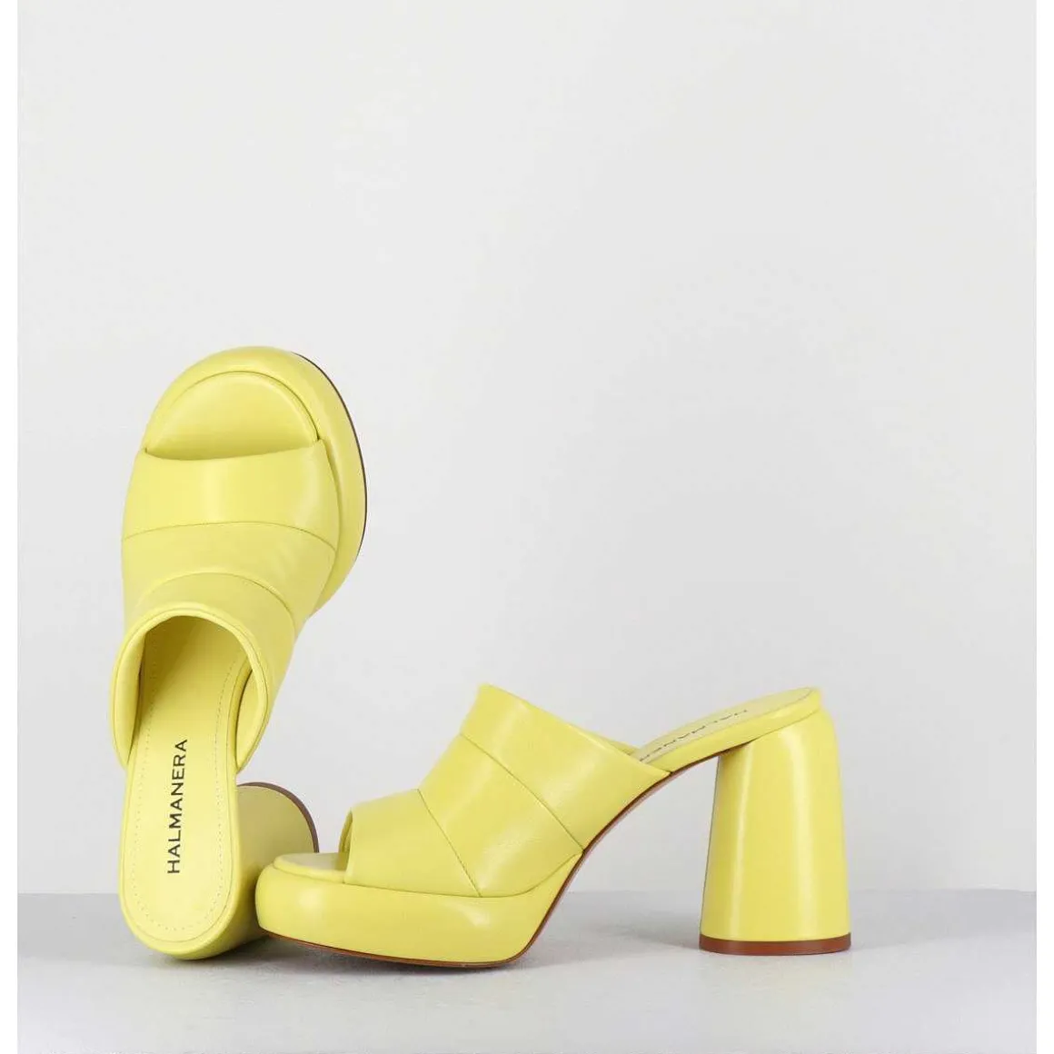 Mules A Plateforme En Cuir Jaune - Erika02 Glaze Limone