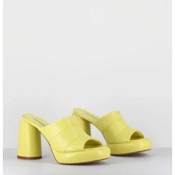 Mules A Plateforme En Cuir Jaune - Erika02 Glaze Limone