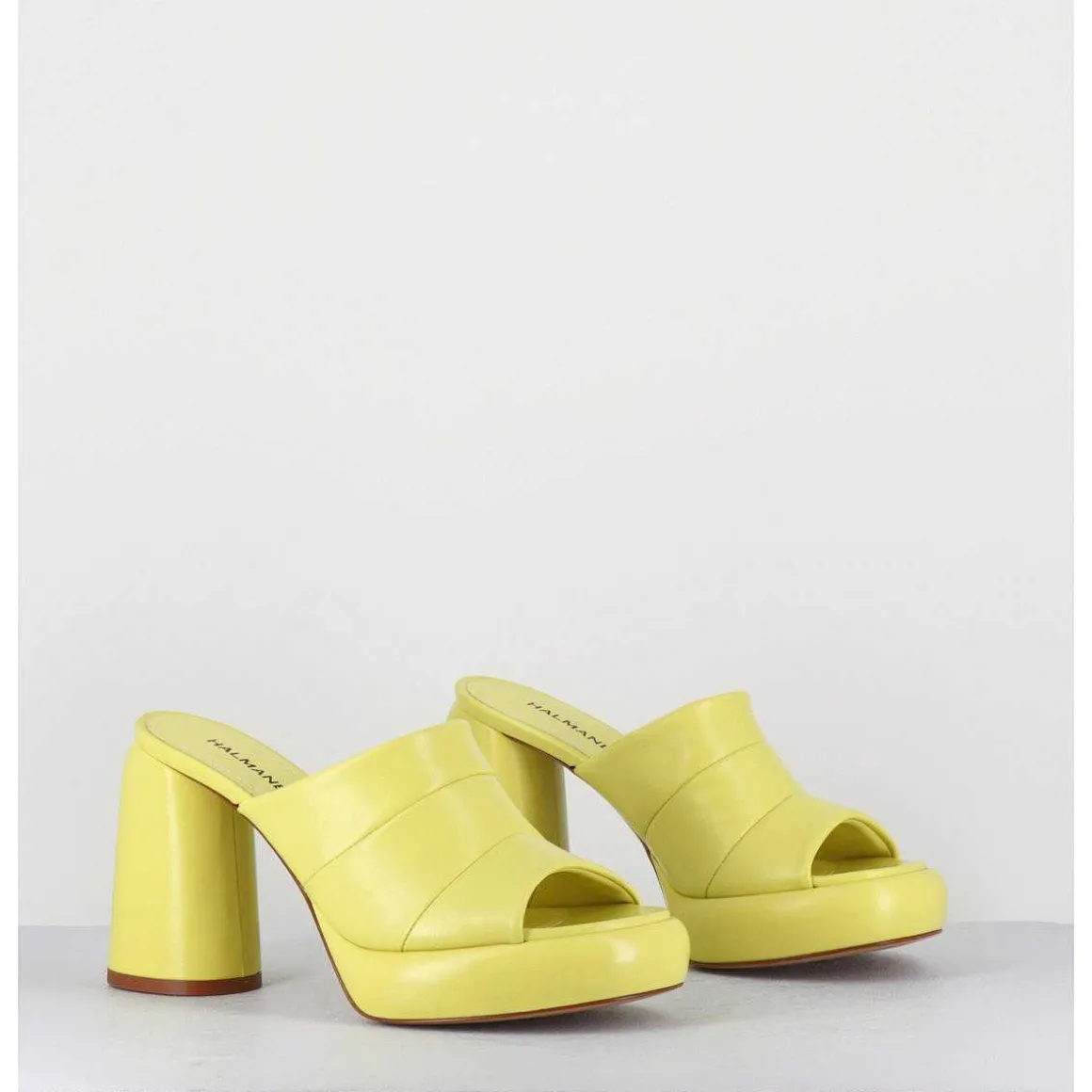 Mules A Plateforme En Cuir Jaune - Erika02 Glaze Limone