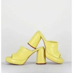 Mules A Plateforme En Cuir Jaune - Erika02 Glaze Limone