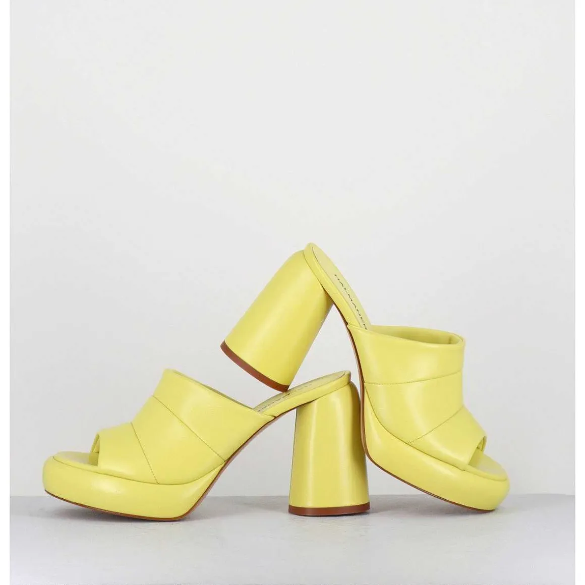 Mules A Plateforme En Cuir Jaune - Erika02 Glaze Limone