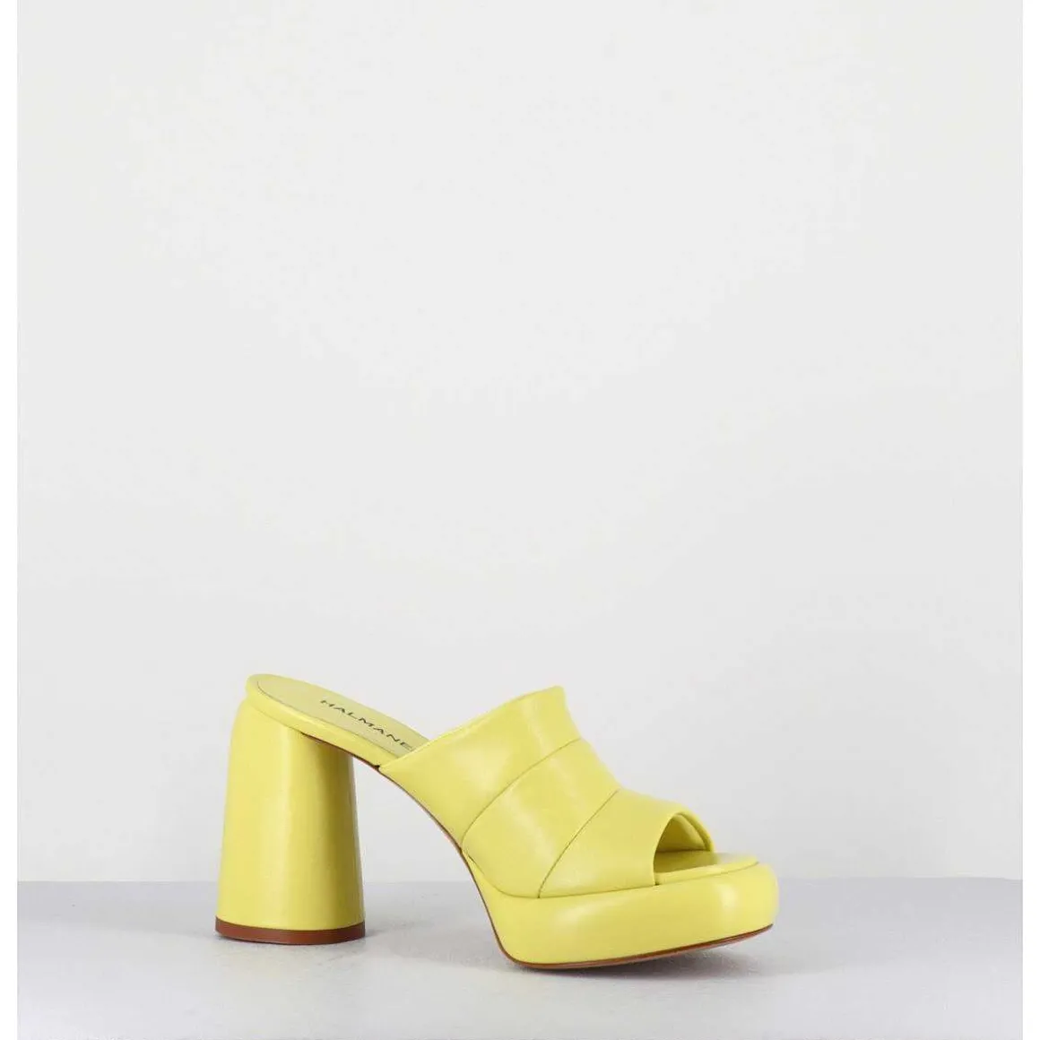 Mules A Plateforme En Cuir Jaune - Erika02 Glaze Limone