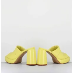 Mules A Plateforme En Cuir Jaune - Erika02 Glaze Limone
