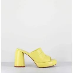 Mules A Plateforme En Cuir Jaune - Erika02 Glaze Limone