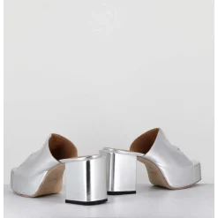 Mules A Plateforme En Cuir Metallise Argent - 1Gs444 Rabat Argento