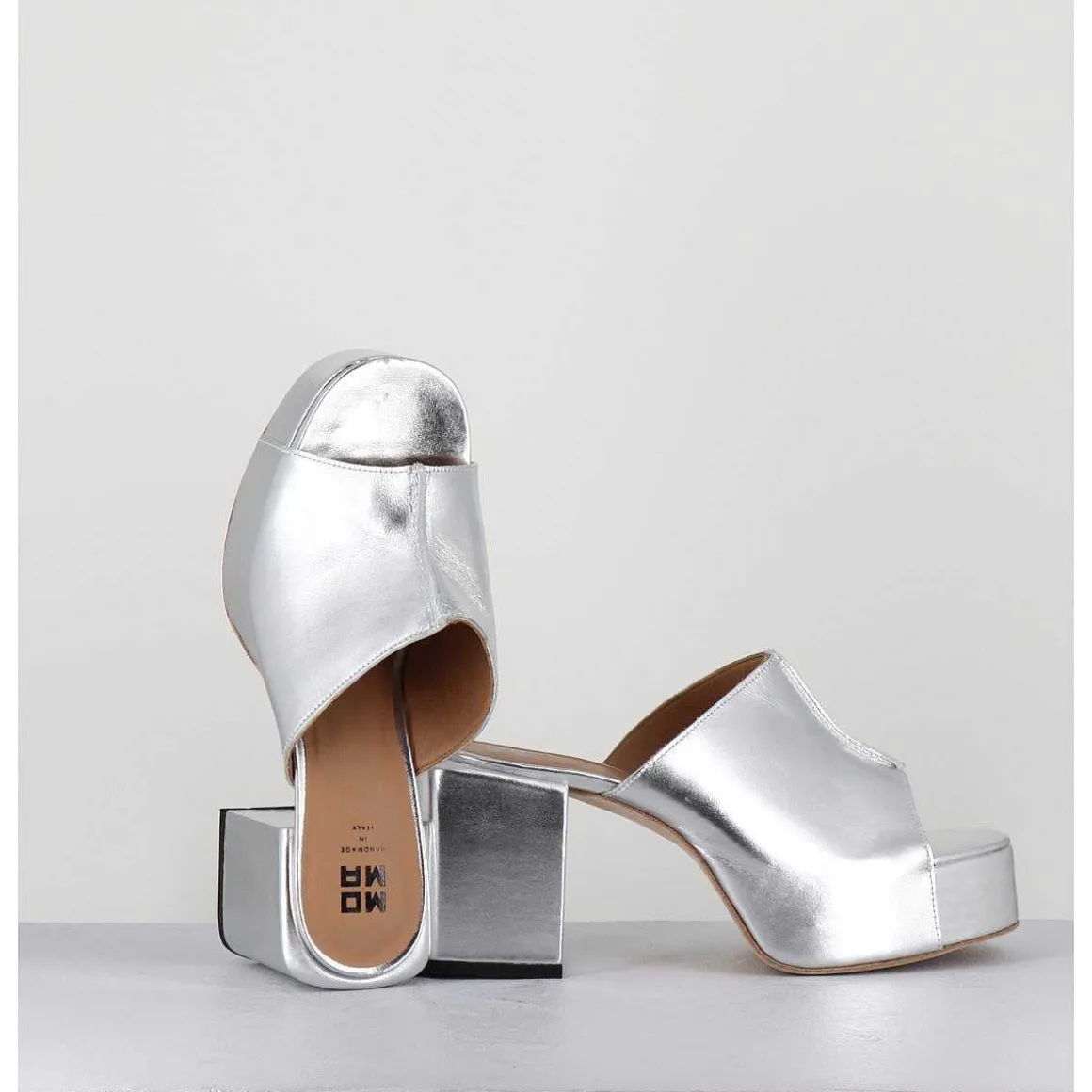 Mules A Plateforme En Cuir Metallise Argent - 1Gs444 Rabat Argento