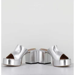 Mules A Plateforme En Cuir Metallise Argent - 1Gs444 Rabat Argento