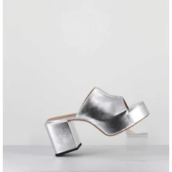 Mules A Plateforme En Cuir Metallise Argent - 1Gs444 Rabat Argento