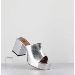 Mules A Plateforme En Cuir Metallise Argent - 1Gs444 Rabat Argento