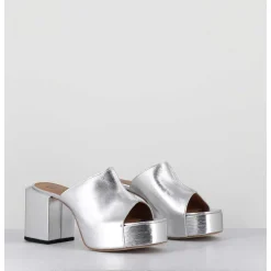 Mules A Plateforme En Cuir Metallise Argent - 1Gs444 Rabat Argento