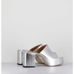 Mules A Plateforme En Cuir Metallise Argent - 1Gs444 Rabat Argento