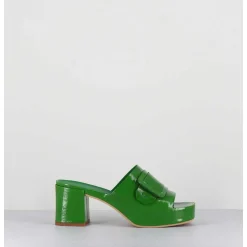 Mules A Plateforme Petit Talon Vernis Vert - 11532 Vetro Mela