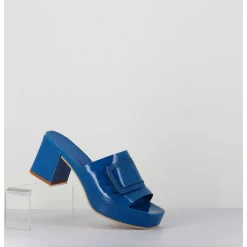 Mules A Plateforme Petit Talon Vernis Bleu - 11532 Vetro Sky