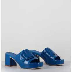 Mules A Plateforme Petit Talon Vernis Bleu - 11532 Vetro Sky