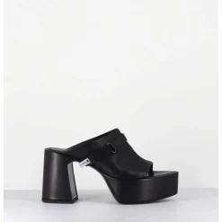Mules A Plateforme Pointu En Cuir Noir - M6415 Vanity Nero