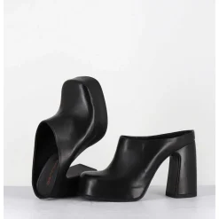 Mules A Plateforme Recouverte Talon Haut En Cuir Noir - Vatik Fular Nero