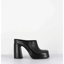 Mules A Plateforme Recouverte Talon Haut En Cuir Noir - Vatik Fular Nero