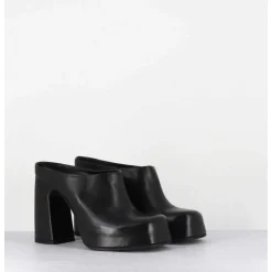 Mules A Plateforme Recouverte Talon Haut En Cuir Noir - Vatik Fular Nero