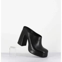 Mules A Plateforme Recouverte Talon Haut En Cuir Noir - Vatik Fular Nero