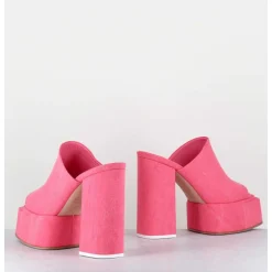 Mules A Plateforme Talon Haut En Jean Rose - Sue Jeans Candy